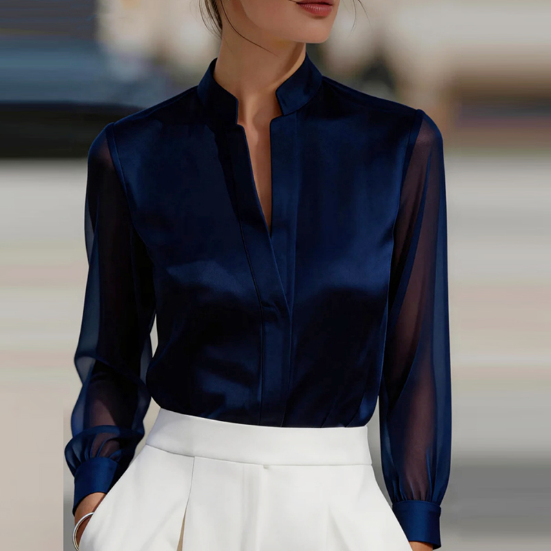 새로운 메쉬 시스루 패션 셔츠 여성용 루즈핏 V넥 실크 - Silk Blouse 리뷰 및 가격