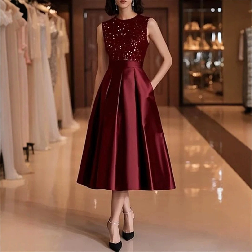 버건디 스팽글 새틴 미디 드레스 여성 민소매 백리스 타 - Midi Dress 리뷰 및 가격