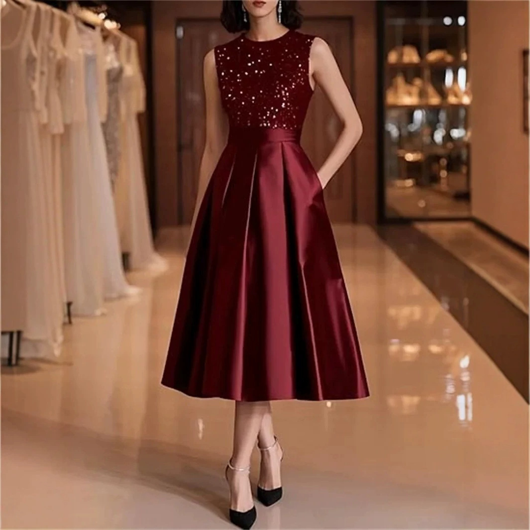 버건디 스팽글 새틴 미디 드레스 여성 민소매 백리스 타 - Midi Dress 리뷰 및 가격