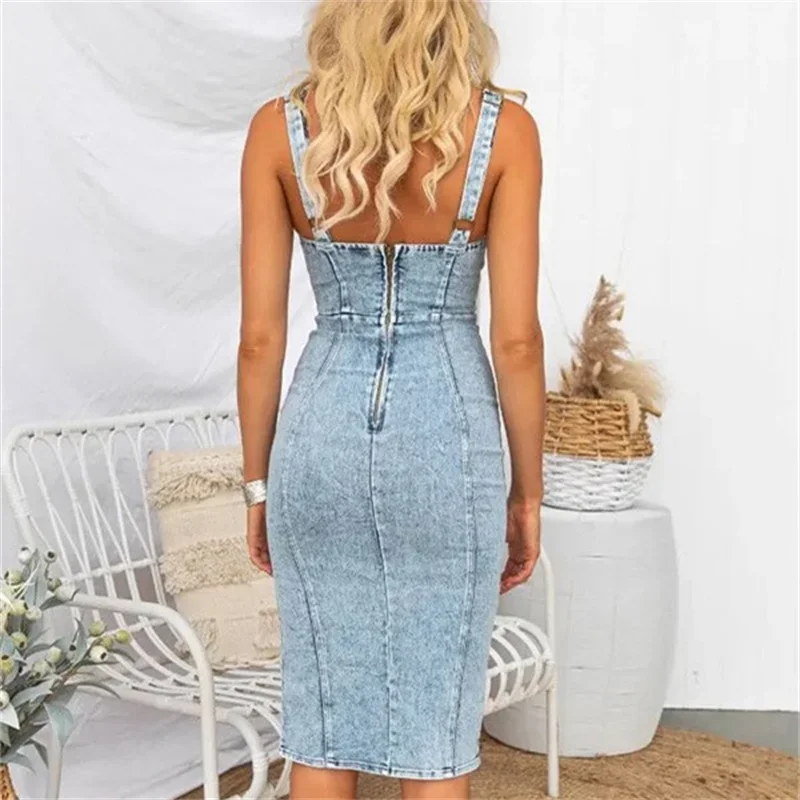 빈티지 슬림핏 데님 랩 힙 드레스 여성 캐주얼 백리스  - Midi Dress 리뷰 및 가격