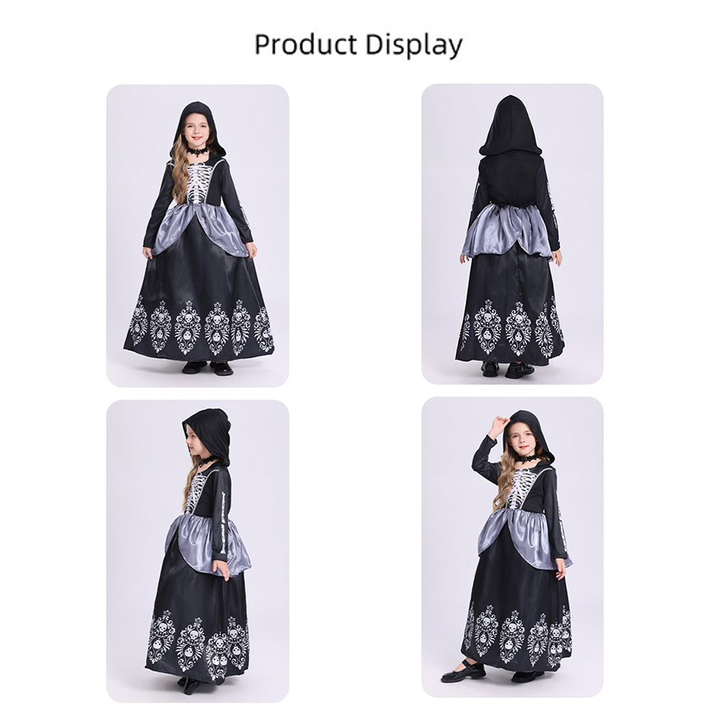 레드 블랙 마녀 코스튬 후드 롱 드레스 해골 프린트 레 - Women'S Red Formal Wear 리뷰 및 가격