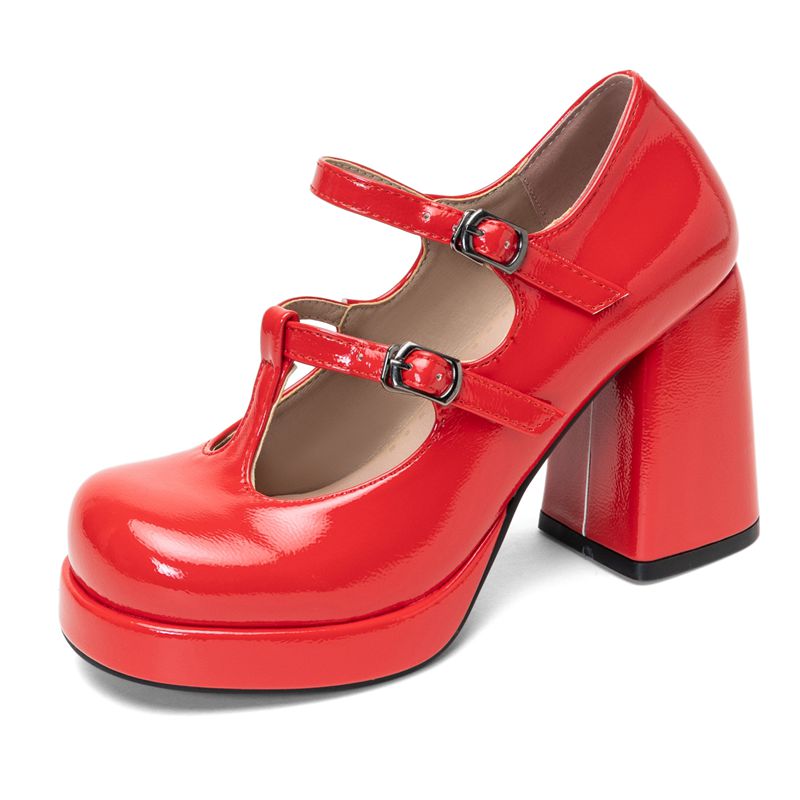 레트로 샤이니 여성 펌프스 라운드 토 9.5cm 블록  - Pump Heel Block 리뷰 및 가격