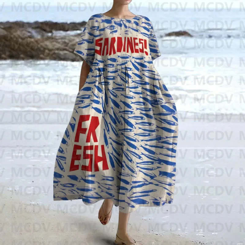 일본 빈티지 피쉬 아트 프린트 여성, 캐주얼 미디 원피 - Midi Dress 리뷰 및 가격