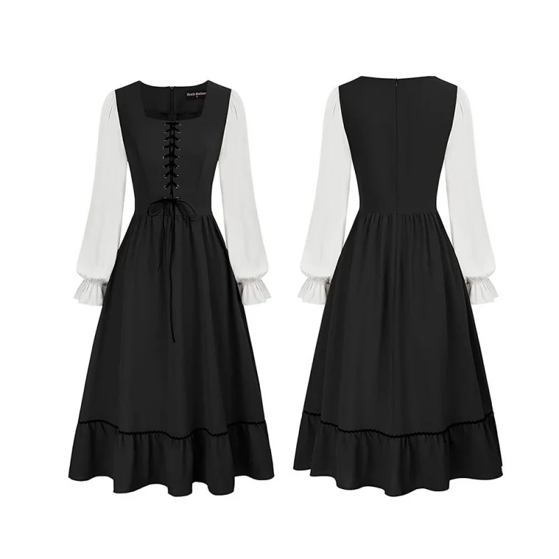 여성용 빈티지 코트 중세풍 미디 타이 솔리드 컬러 넥  - Midi Dress 리뷰 및 가격