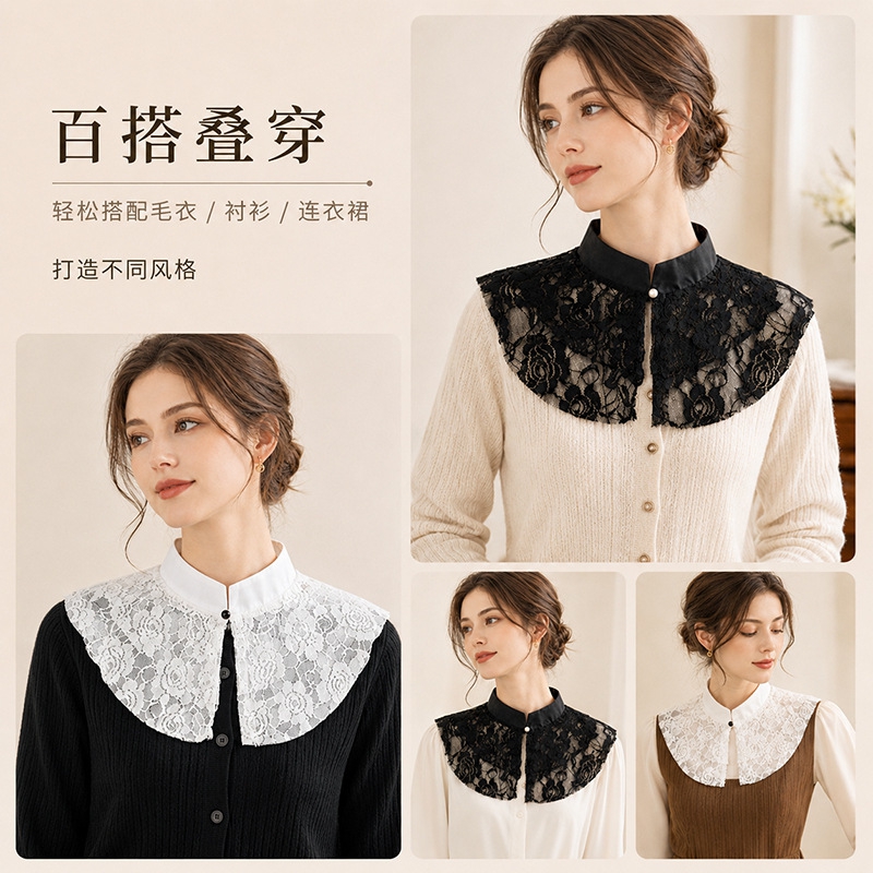 우아한 레이스 플로럴 페이크 칼라 숄 여성용 스탠드 칼 - Lace Dress 리뷰 및 가격